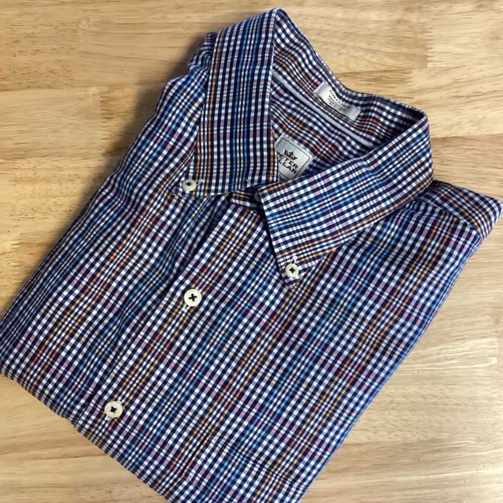 Men's Peter Millar Long‎ Sleeved Plaid Button Down 100%cotton Extra Large XL